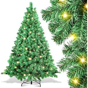 Randaco Albero di Natale artificiale con illuminazione, 180 cm, 860 punte progettate con apertura automatica, in PVC, 250 LED, luce bianca calda, con supporto in metallo, difficilmente infiammabile