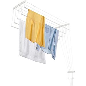 KADAX Stendibiancheria da Soffitto in Acciaio Rivestito in Polietilene, Stendino con Design Salvaspazio e Capacità di Carico di 10 kg (Bianco, 5 x 100)