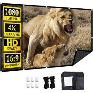 Generic Schermo per Proiettore con Retro Nero, Telo Proiettore Portatile Pieghevole da 60 a 150 pollici 16:9 HD 4K per Home Theater, Anti Rughe, con Ganci e Corde(60 in)