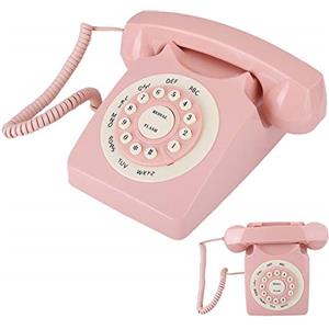Akozon Telefono vintage rosa, telefono fisso retrò ad alta definizione di qualità per chiamate con filo Stile vintage per ufficio a casa Rosa classico europeo antico con filo con grandi