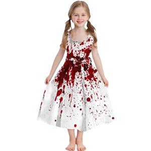 Generico Vestito Halloween Bambina 3 Anni Costumi Vampiro Ragazze Abito Diavolo Bimba Costume Zombie Horror Vestito Sposa Cadavere Travestimento Fantasma Scheletro Bambine Halloween Carnevale Cosplay Feste