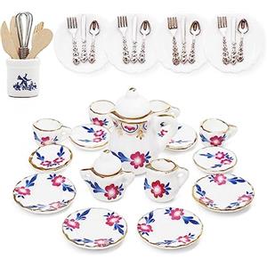 Odoria JAPAN 1/12 Miniatura Servizio da Tè Piatti e Posate Utensili da Cucina Accessori Casa delle Bambole, Fiore Porpora