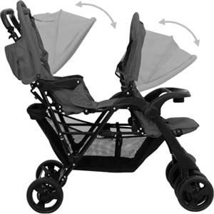 Kavolet Passeggino gemello in acciaio e tessuto Oxford con copertura antipioggia, passeggino pieghevole da viaggio, per neonati e bambini, grigio scuro e nero, 122,5 x 53,5 x 111 cm