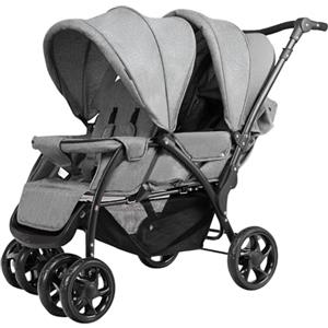 GYMAX Passeggino Gemellare Doppio/Fratelli di Età Diverse, Pieghevole Leggero, Tendalino/Schienale Regolabili, Portata di 15kg+15kg (Grigio, Verticale)