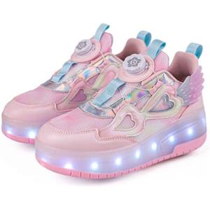 Mateju Scarpe con Rotelle da Bambina, Pattini a Rotelle Retrattili Automatici, Skateboard Sneakers Scarpe Sportive con Rotelle Doppia, Scarpe da Ginnastica Lucide Moda per Bambini