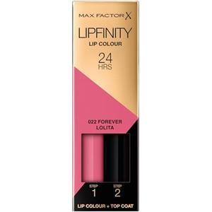 Max Factor Lipfinity Lip Colour Rossetto a Lunga Durata 2 in 1 con Finish Lucido, Rossetto Liquido e Balsamo Idratante per Labbra Morbide e Lucenti - 022 Forever Lolita, 2,3 ml + 1,9 g