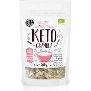 Diet-Food DIET‑FOOD Granola Keto riche en protéines et en graisses, sans gluten, muesli petit-déjeuner faible en glucides, snack non OGM sans sucres ajoutés 200 g (1 unité)