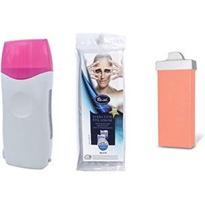 Skin System Kit Depilazione - Manipolo Scaldacera + 100 Strisce Epilazione + Cera Rullo Baffetti