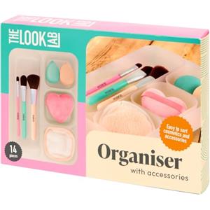 Generico Set 11 Pz, 3 Pennelli Trucco + 2 Dischetti Struccanti Riutilizzabili + 2 Piumini Cipria + 2 Spugne Bellezza, 5 Organizer Singoli Plastica, Cosmetici, Trucchi, Truccare, Struccare. (MIX COLOR 9+5 pz.)