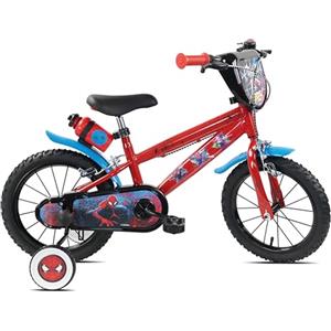 Denver Bike Bicicletta Bambino 14 Pollici Licensed Spiderman, 3-5 Anni, Rotelle Removibili, Freni Caliper Anteriore/Posteriore, Telaio Acciaio, Ruote Gonfiabili, Borraccia e Scudo