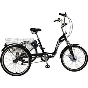 SCOUT Triciclo elettrico, ruote da 24, telaio pieghevole, 6 velocità, motore 14Ah, 250w, schermo LCD (nero opaco)