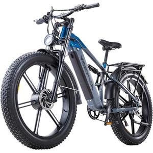 KIMDYMA K3 26 E-Bike Full Suspension | 48V Doppio Motore Mountain Bike | Batteria 20Ah 120km Autonomia | Pneumatici 4.0 Zoll Trazione Integrale Bici Elettrica da Fuoristrada per Uomo (Blu)
