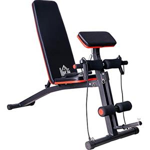 HOMCOM Panca Multifunzione con Schienale Regolabile a 7 Livelli per Addominali, Panca Palestra Pieghevole con Macchina per Estensione delle Gambe, Cuscinetto, Banda di Resistenza, per Home Gym Casa