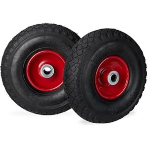 Relaxdays Set di 2 Ruote 3.00-4 per Carriola, ad Aria, 260x85 mm, Cerchione in Acciaio, Max.100 kg, Nero-Rosso