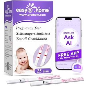 Easy@Home Test di Gravidanza Precoce: Easy@Home 25 Test Gravidanza 10mIU/ml Rilevamento Rapido & Risultato Rapido con l'APP Premom Italiana - Risultati Accurati e Affidabili - 25 HCG Tests