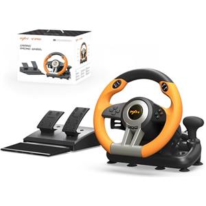 PXN V3 PRO Racing Wheel, Volante Universale da 180 Gradi USB per Auto Sim Race con Pedali per PS3, PS4, Xbox One, Switch -Arancia