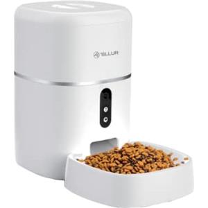 TELLUR SMART Distributore Automatico di Cibo per Gatti e Cani, Mangiatoia Alexa, WiFi, 4L, Videocamera 2K, Compatibile Alexa e Google,Rregistrazione Vocale 10s, Tempo del Cibo e Porzioni Programmabili