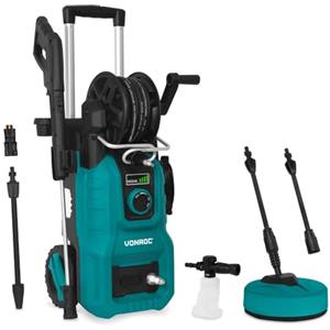 VONROC Idropulitrice V24-3 2400W 180 Bar con Regolatore di Pressione - Avvolgitubo Integrato, Tubo Alta Pressione 10 m, Pompa in Alluminio, Schiumatore e Pulitore Patio, Set Completo