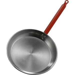 GREGORIOSTORE Padella in Ferro Spazzolato con Manico Rosso Ergonomico, Rotonda, per Spaghetti e Wok, Uso Professionale (28 cm)