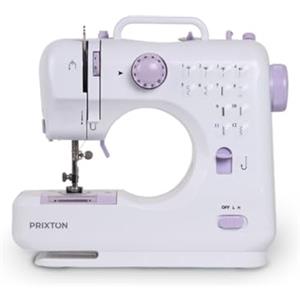 PRIXTON - Macchina da cucire portatile P110 - Cassetto per accessori - Lampada integrata - 12 punti di punti - Pedale incluso (Rosa)