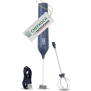 Fackelmann Chefkoch incontra Fackelmann - Montalatte elettrico con 2 fruste, ricaricabile USB-C, 3 velocità, grigio scuro