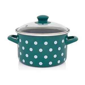 Metalac Pentola con coperchio in vetro, 20 cm, 4 l, colore verde, smaltato, design vintage