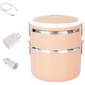 LKJHSDFG Lunch Box Riscaldante Elettrico, Usb Lunch Box Elettrico a Doppio Strato Scaldavivande Portatile Per Auto E Camion Contenitore Per Alimenti Rimovibile in Acciaio Inossidabile,Pink