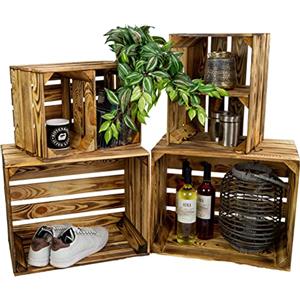 Kistenkolli Altes Land Cassette vintage fiammate, 50 x 40 x 29 cm/40 x 30 x 25 cm, decorazione per la casa, per la frutta, il vino o il fai da te (set da 4, design orizzontale)