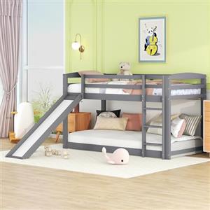 Huayz Letto a castello 90 x 200 cm, per bambini e ragazzi, culla con scivolo, telaio in legno massiccio, montaggio semplice (grigio)