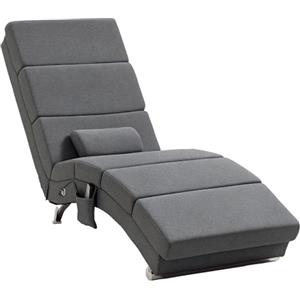 HOMCOM Poltrona Relax Massaggiante con 8 Punti Vibranti e Riscaldamento, 5 Modalità e 3 Timer, Chaise Longue Ergonomica in Tessuto Effetto Lino con Telecomando, Grigio