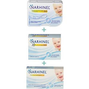 Narhinel KIT per Nasino Chiuso - Linea Narhinel Soft (0-2 anni) - Aspiratore Nasale Soft + 10 Ricambi usa e getta Soft + 20 Flaconcini (5 ml) Soluzione Fisiologica
