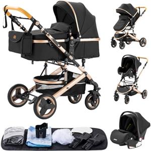 YAZOCO Passeggino Trio 3 in 1 Carrozzina Multifunzionale Carrozzina Ovetto Pieghevole Set Passeggino Neonato Sedili Parapiedi Zanzariere Vista Dall'Alto