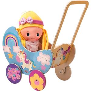 Dida - Carrozzina per Bambole Unicorno, Realizzata in Legno, Passeggino per Bambole fino a 35 cm, Ideale per Giochi di Ruolo, Perfetta per Bambini di 2, 3, 4 Anni, Giocattolo Educativo e Creativo