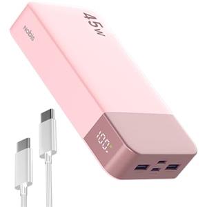 NOBIS Power Bank 20000mAh Powerbank 45 W Fast Charging Caricatore Portatile USB C In & Out, 4 Ports Portable Charger with LED Digital Display, Compatible with Phone 17 S25 (Rosa)