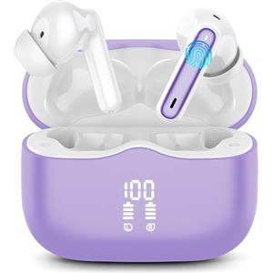 xinwld Cuffie Bluetooth, Auricolari Bluetooth 5.3 Stereo HiFi Immersivo, 40 Ore Cuffie Wireless in ear con 4 ENC Noise Cancelling Mic, Cuffiette Bluetooth IP7 Impermeabili, Touch Control, LED, USB-C, Viola