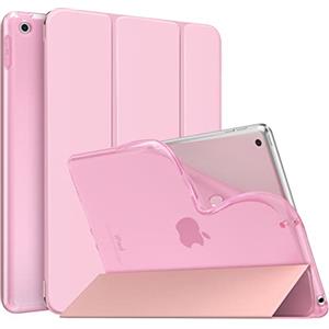 MoKo Cover per Nuovo iPad 10,2" iPad 9a Generazione 2021/8a/7a Gen. 2022/2019, Custodia Ultra Sottile Leggero Tri-Fold Auto Sveglia/Sonno con Retro Semi-Trasparente in TPU, Fiore Rosa