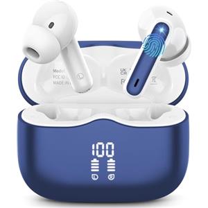 xinwld Cuffie Bluetooth senza fili Bluetooth 5.3 in EarCuffia con 4 ENC Mic, Bassi Profondi 40H Wireless Earbuds Cancelling, IP7 Impermeabile Indicatore LED Blu Prussia