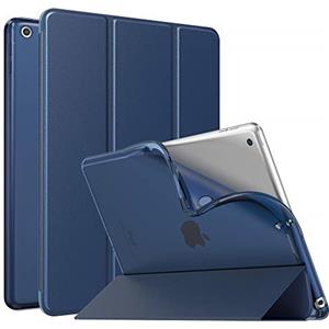 MoKo Cover per Nuovo iPad 10,2" iPad 9a Gen. 2021/8a Gen. 2020/7a Gen. 2019, Custodia Ultra Sottile Leggero Tri-fold Auto Sveglia/Sonno con Retro Semi-trasparente in TPU- Blu Marino