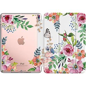 MoKo Cover per Nuovo iPad 9a Generazione 10,2" 2021, Custodia Ultra Sottile Leggero Tri-fold Auto Sveglia/Sonno con Retro Semi-trasparente in TPU, Fiori Fragranti