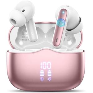 xinwld Cuffie Bluetooth, Auricolari Bluetooth 5.3 Stereo HiFi con 4 HD Mics, Mini Cuffie Wireless Cancellazione Rumorecon, Cuffiette Bluetooth per Androide/iOS, USB-C, 40H Earbuds IP7 Impermeabili, Oro Rosa