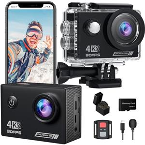 Yolansin Action Cam 4K 30FPS con 64GB MicroSD, Pre-registrazione 20MP HD Camera170° Fotocamera Subacquea 40M Impermeabile Videocamera,Telecomando2.4G, 2 Batterie Casco Kit Accessor
