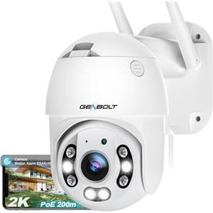 GENBOLT Telecamera Wi-Fi Esterno [DC&PoE],2.5K Videocamera Sorveglianza Esterni PoE CCTV IP Camera Sicurezza con Visione Notturna a Colori, PTZ 4X Zoom Digitale, 2-Audio Allarme Sonoro e Luminoso