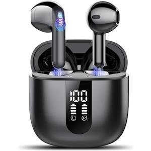 TIMU Cuffie Bluetooth, Auricolari Bluetooth 5.4 Stereo HiFi con 4 ENC Mic,Cuffie Wireless con LED Display 50 Ore, Cancellazione Rumore Cuffiette Bluetooth,Touch Control,IP7 Impermeabile, Obsidiana Nero