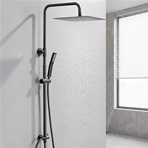 Auralum Colonna Doccia senza Miscelatore, Colonna Doccia Nera con Saliscendi Doccia Regolabile 72-110cm, Saliscendi Doccia Acciaio Inox con Soffione 30cm*30cm, Asta Doccia con Soffione e Doccetta