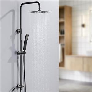 Auralum Colonna Doccia senza Miscelatore, Colonna Doccia Nera con Saliscendi Doccia Altezza Regolabile 72-110cm, Saliscendi Doccia con Soffione Acciaio Inox a Muro, Asta Doccia con Soffione e Doccetta