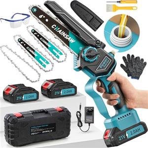 VIWKO Mini Motosega a Batteria, Brushless Motosega Elettrica 6 Pollici con 2 x 2000mAh Batterie, 1000W Sega a Batteria per Potatura con Pompetta Olio, Potatore a Batterie per il Taglio del Legno Giardini