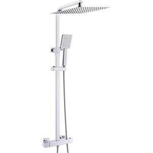 Auralum Colonna Doccia con Miscelatore Termostatico, Miscelatore Doccia Esterno Ottone, Colonna Doccia con 30x30cm Soffione Doccia e Doccetta, Asta Saliscendi Doccia Altezza Regolabile 80-124cm, Cromo