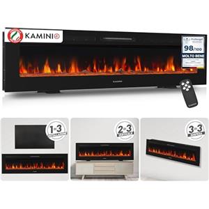 KAMINIO Camino elettrico MARLON - Caminetto elettrico 3-in-1 con riscaldamento, effetto fiamma 3D, 12 colori di fiamma, telecomando (70 pollici)