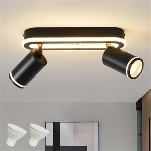 SANSHI Faretti da Soffitto Orientabili Interno LED 2 Luce,Faretti da Parete con Inferiore 15W+2x5W,GU10 Lampadario Faretti,Moderna Plafoniera Faretti Bianco Caldo 3000K per Cameretta Cucina Barra,Nero