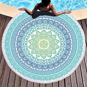 LXTOPN Mandala - Telo mare rotondo, con nappa, rotondo, adatto per spiaggia, yoga, sciarpa, 150 cm